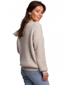 Klasyczny sweter gruby prążek BK052 beżowy