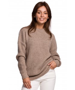 Klasyczny sweter gruby prążek BK052 cappuccino
