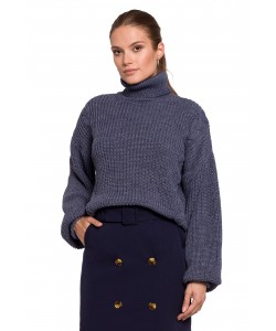 Krótki sweter z golfem K124 niebieski