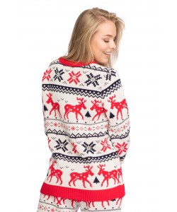Świąteczny sweter w renifery LA091 biały